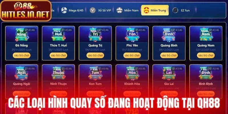 Các loại hình quay số đang hoạt động tại QH88